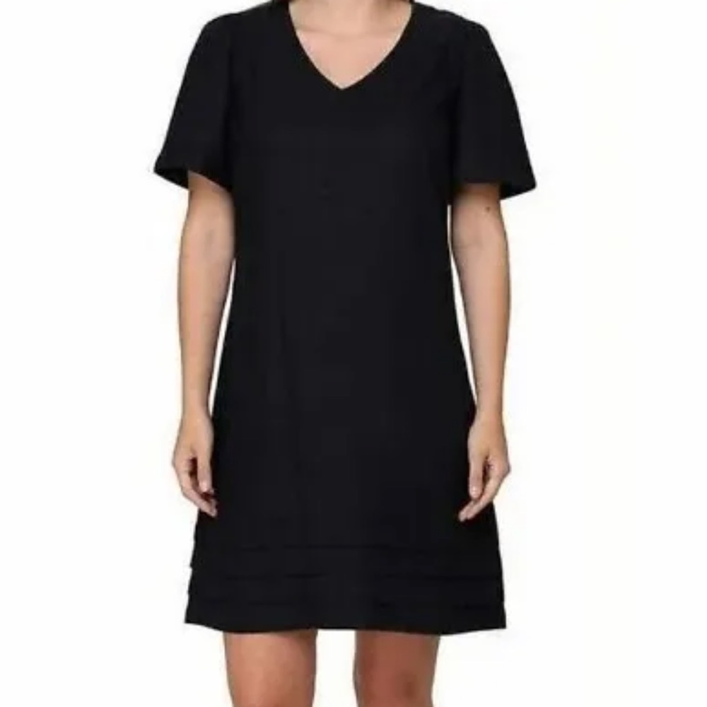 Nicole Miller Women's Size Large Linen Blend Short Sleeve Black Dress NWT